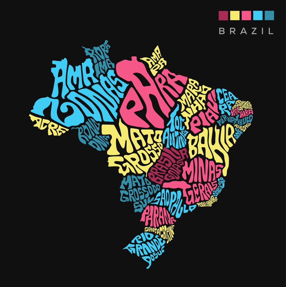 Brazilië kaart met allemaal staten naam typografie. Brazilië belettering kaart. vector