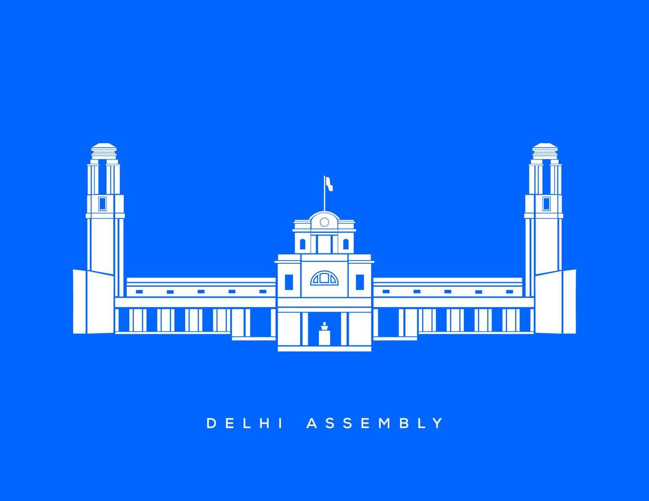 Delhi bijeenkomst gebouw vector icoon. Delhi vidan bhavan Aan blauw achtergrond.