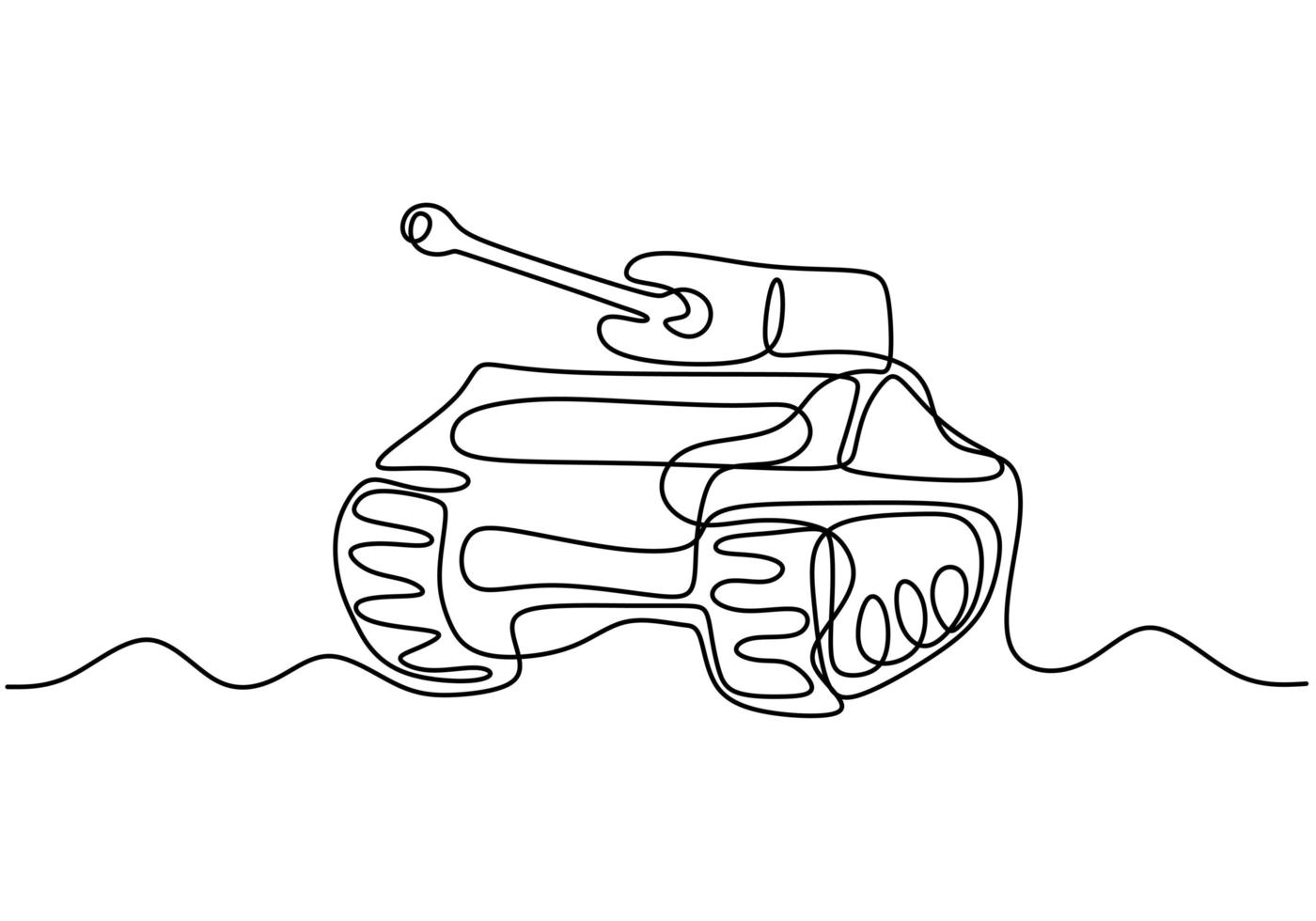 tank een lijntekening. een leger gevechtsvoertuig ontworpen, vecht transport minimalisme kunst. vector