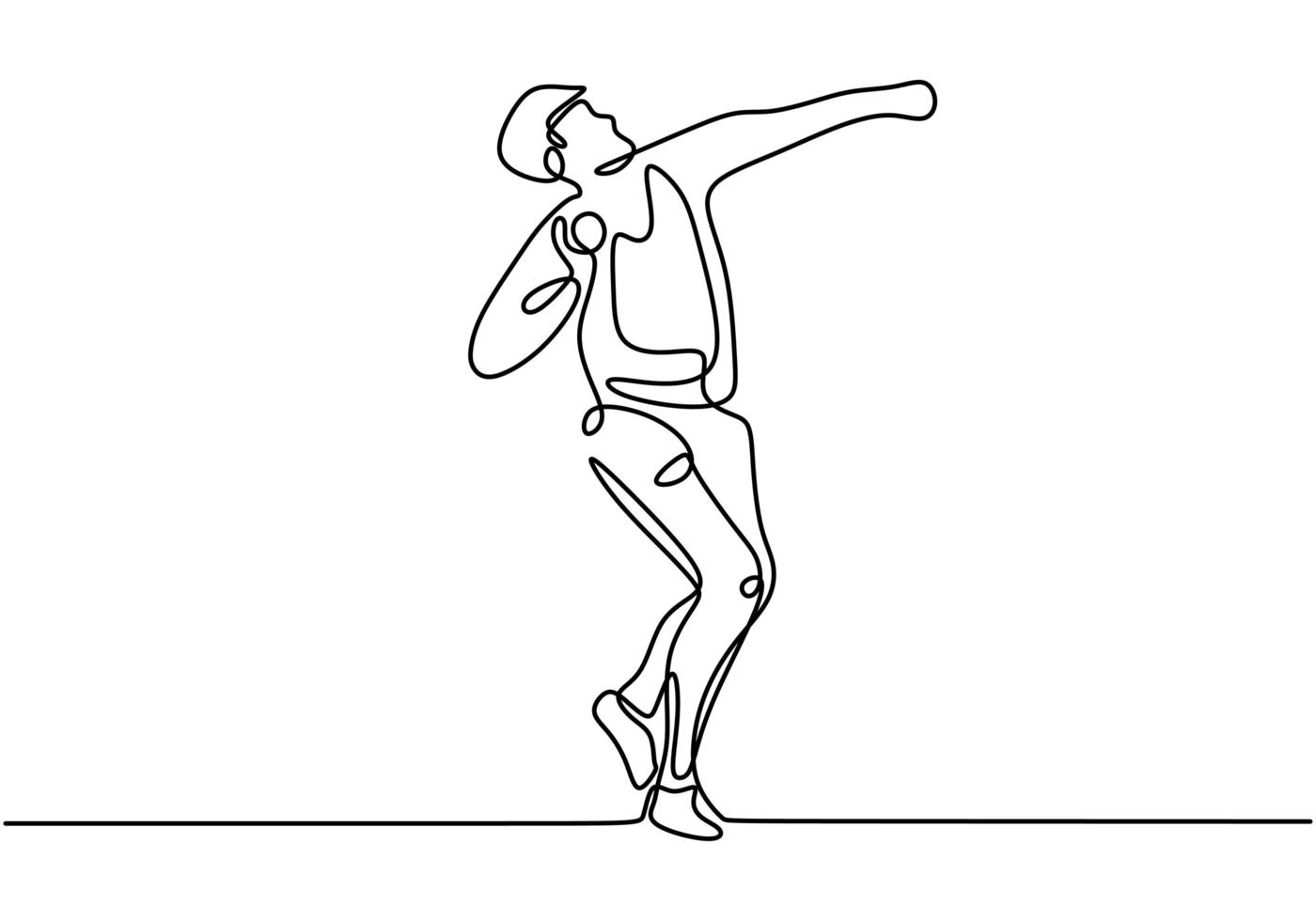 doorlopende lijntekening van atleet schot schijf gooien sport, minimalisme concept vectorillustratie. vector