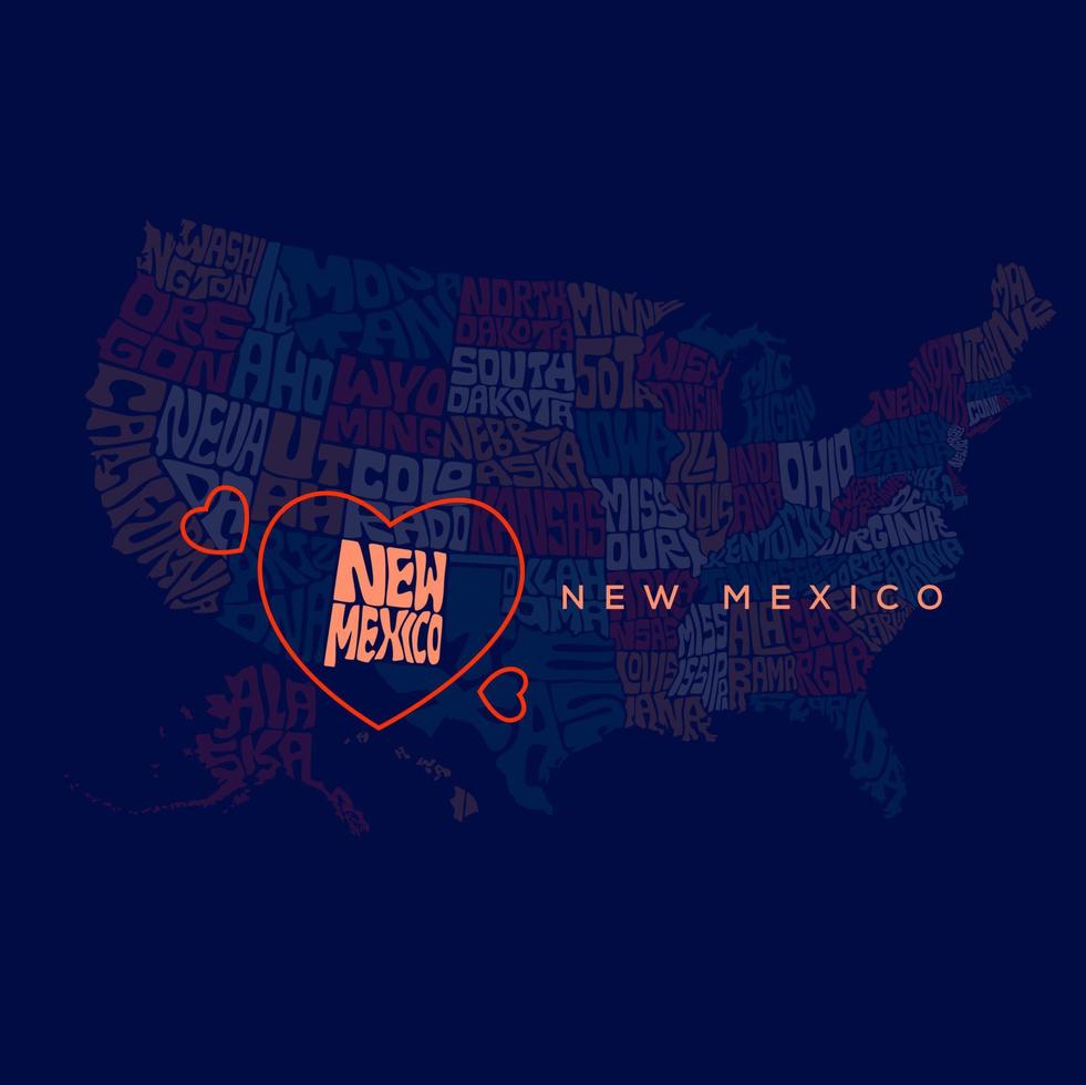 nieuw Mexico kaart typografie. ons staten naam kaart typografie vector