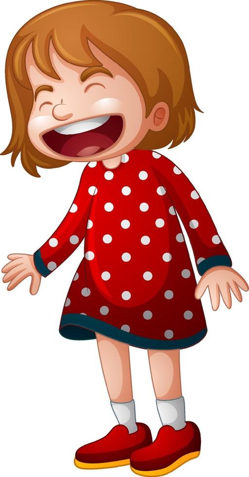 een meisje in een rode jurk lachen op witte achtergrond vector