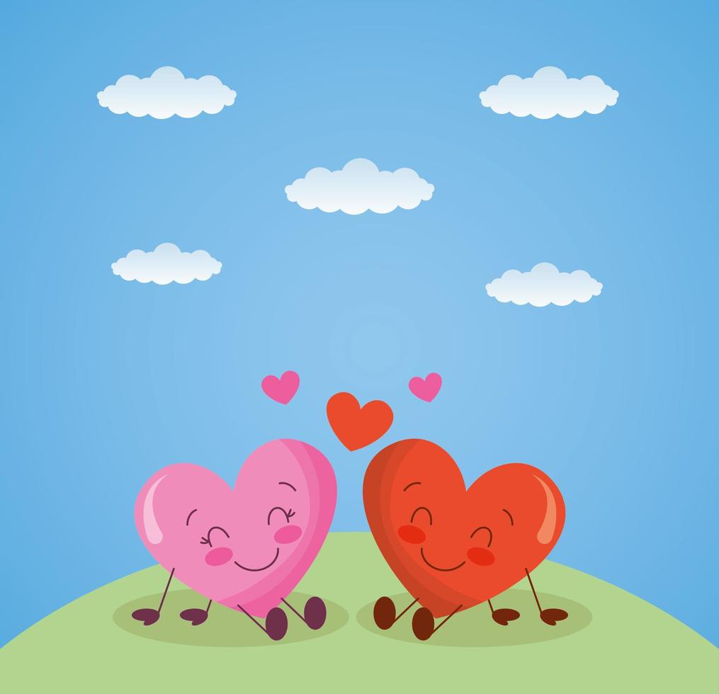 gelukkige Valentijnsdag kaart met harten paar karakters vector