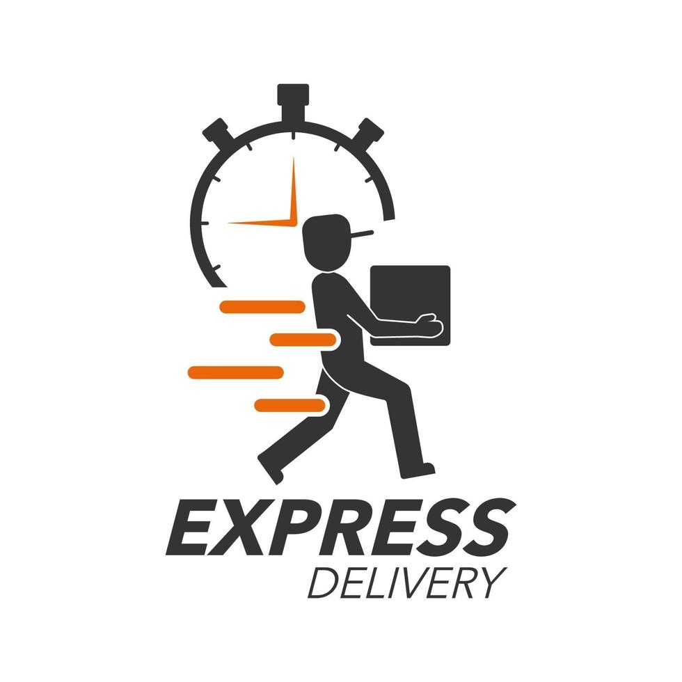 express levering pictogram concept. bezorger met stopwatch-pictogram voor service, bestelling, snelle, gratis en wereldwijde verzending. modern ontwerp. vector