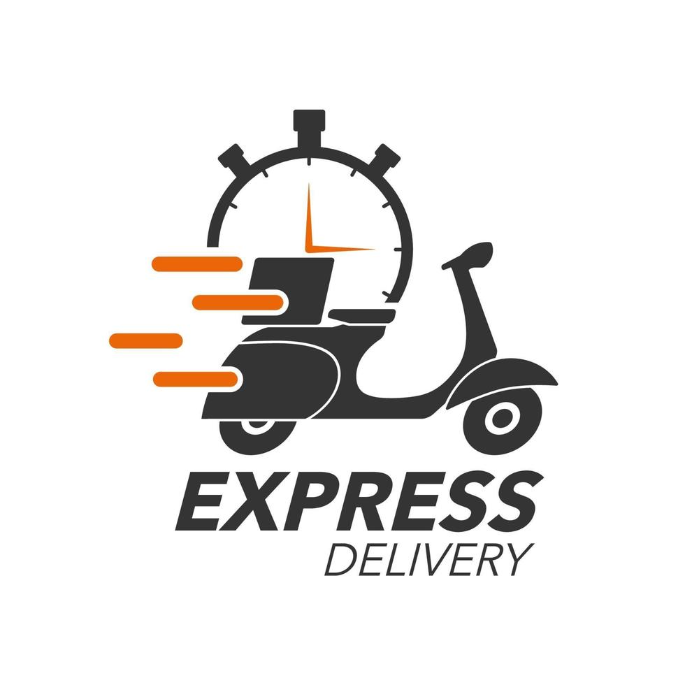 express levering pictogram concept. scootermotorfiets met stopwatchpictogram voor service, bestelling, snelle, gratis en wereldwijde verzending. modern ontwerp. vector