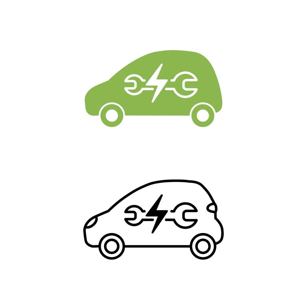 elektrische auto met moersleutelpictogram. onderhoud service auto. hybride voertuigsymbool. milieuvriendelijk auto- of elektrisch voertuigconcept. vector