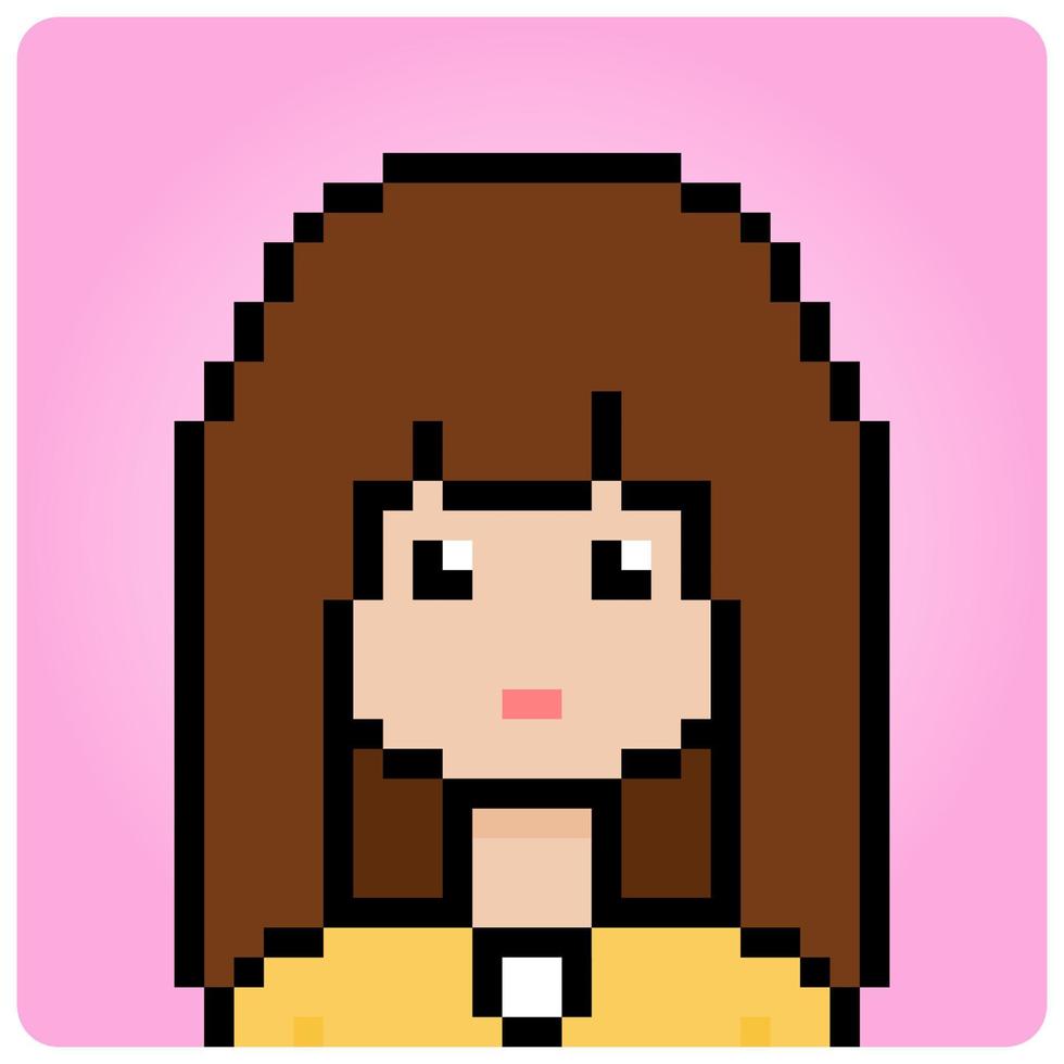 8 beetje pixel menselijk portret. tekenfilm vrouw voor spel middelen in vector illustratie.