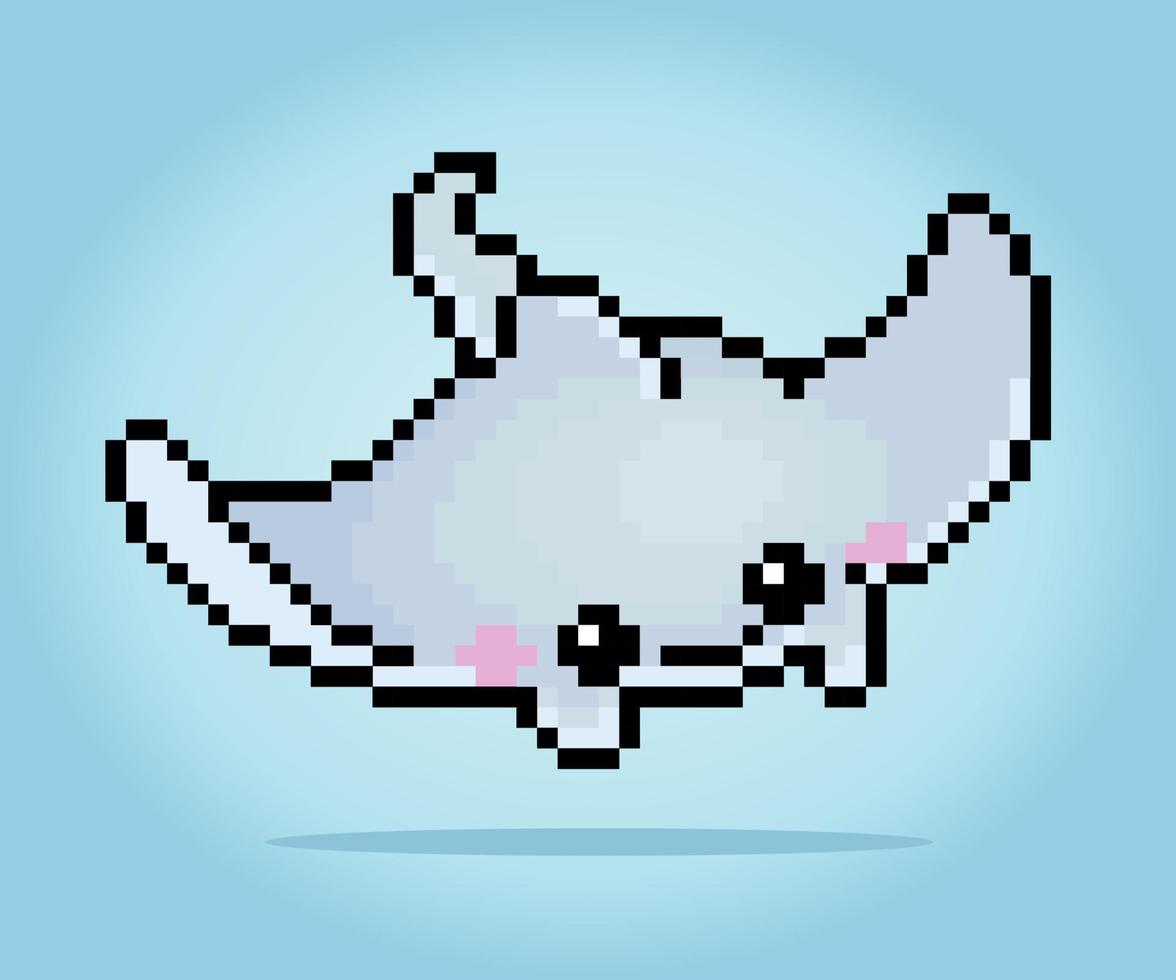 8 beetje pixel een pijlstaartrog vis. dier voor spel middelen in vector illustratie.