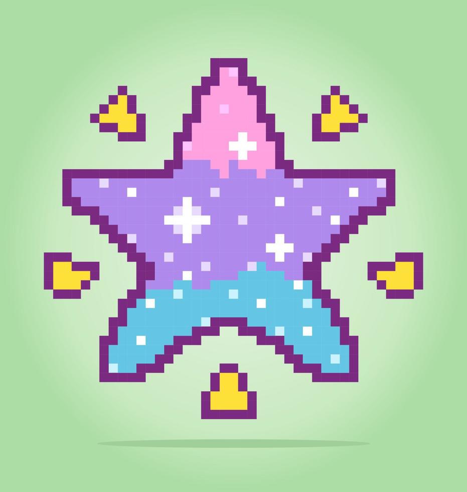 8-bits pixel van schattige ster, voor game-items en kruissteekpatronen in vectorillustraties. vector