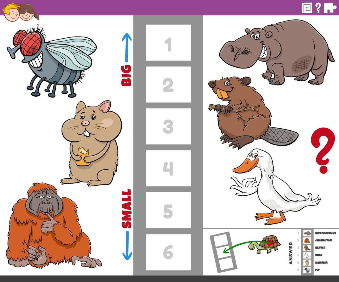 educatief spel met grote en kleine tekenfilm dieren voor kinderen vector