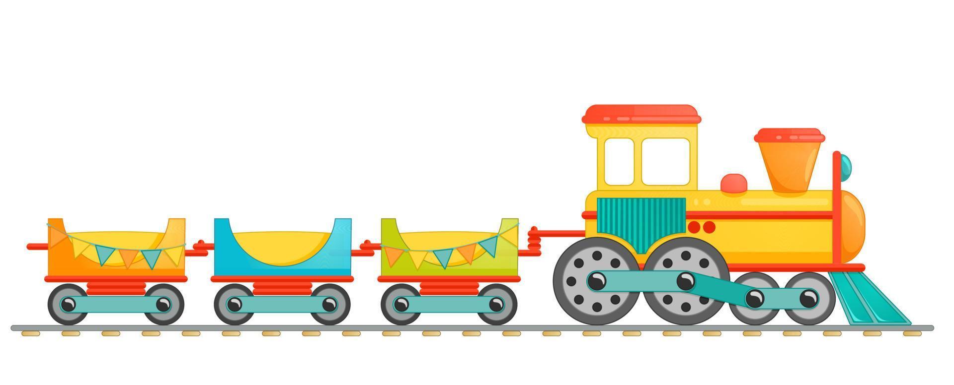 kinderen trein speelgoed- in tekenfilm stijl. vector illustratie geïsoleerd Aan wit achtergrond.