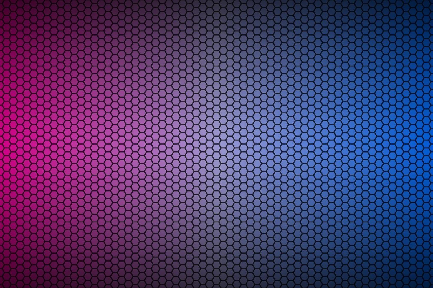 abstracte blauwe en paarse neon geometrische zeshoekige mesh materiële achtergrond. geperforeerd metallic technologie behang. vector abstracte breedbeeld achtergrond