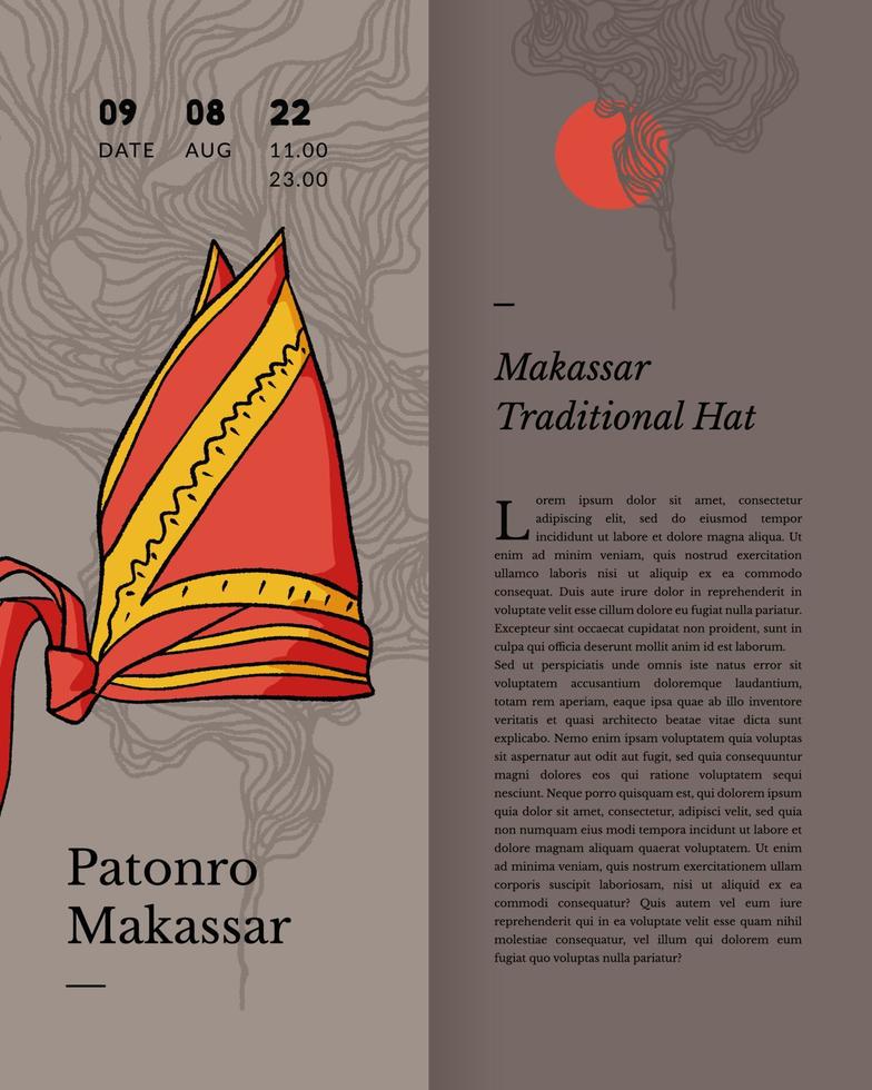 patonro makassar traditioneel hoed Indonesië cultuur handgetekend illustratie vector