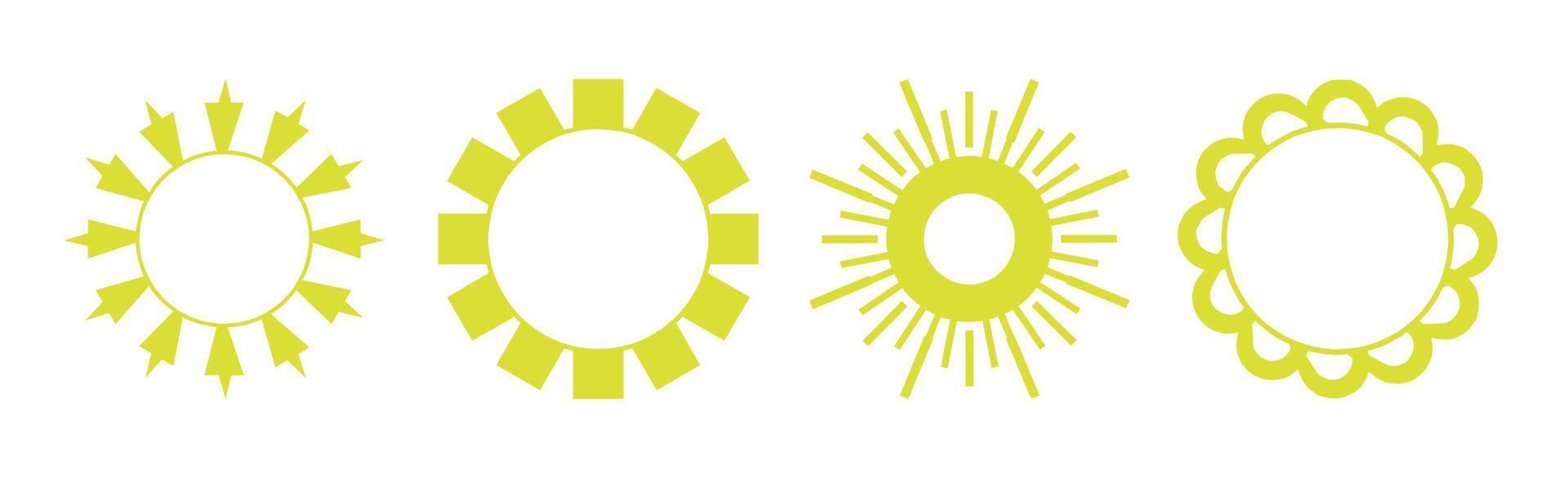 verzameling van 4 stukken van abstract verschillend geel zon Aan wit achtergrond - vector