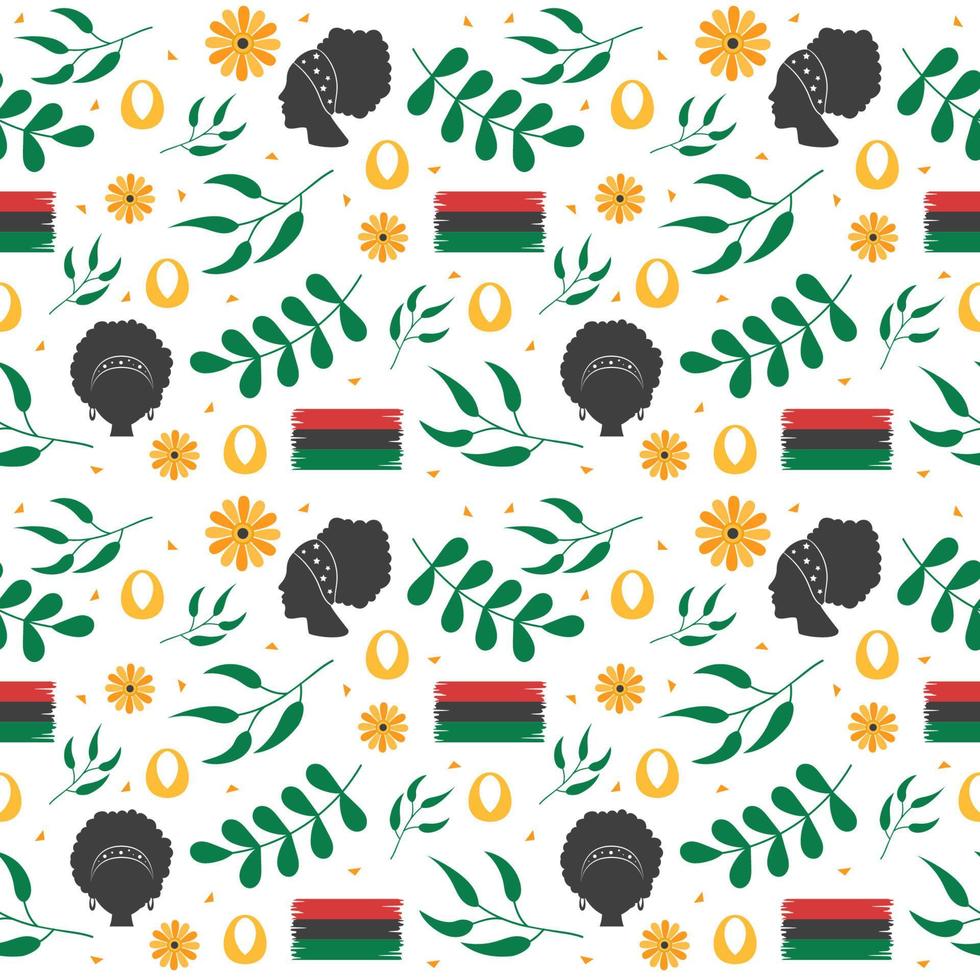 gelukkig kwanzaa vakantie Afrikaanse naadloos patroon ontwerp met festival stijl element Aan sjabloon hand- getrokken tekenfilm vlak illustratie vector