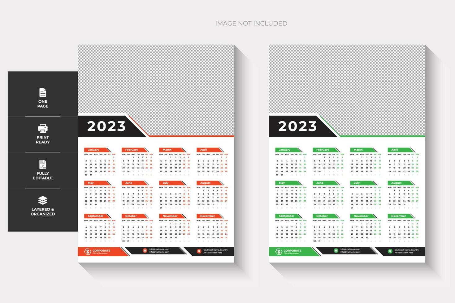 2023 een bladzijde muur kalender, twee kleurrijk en, creatief ontwerp vector