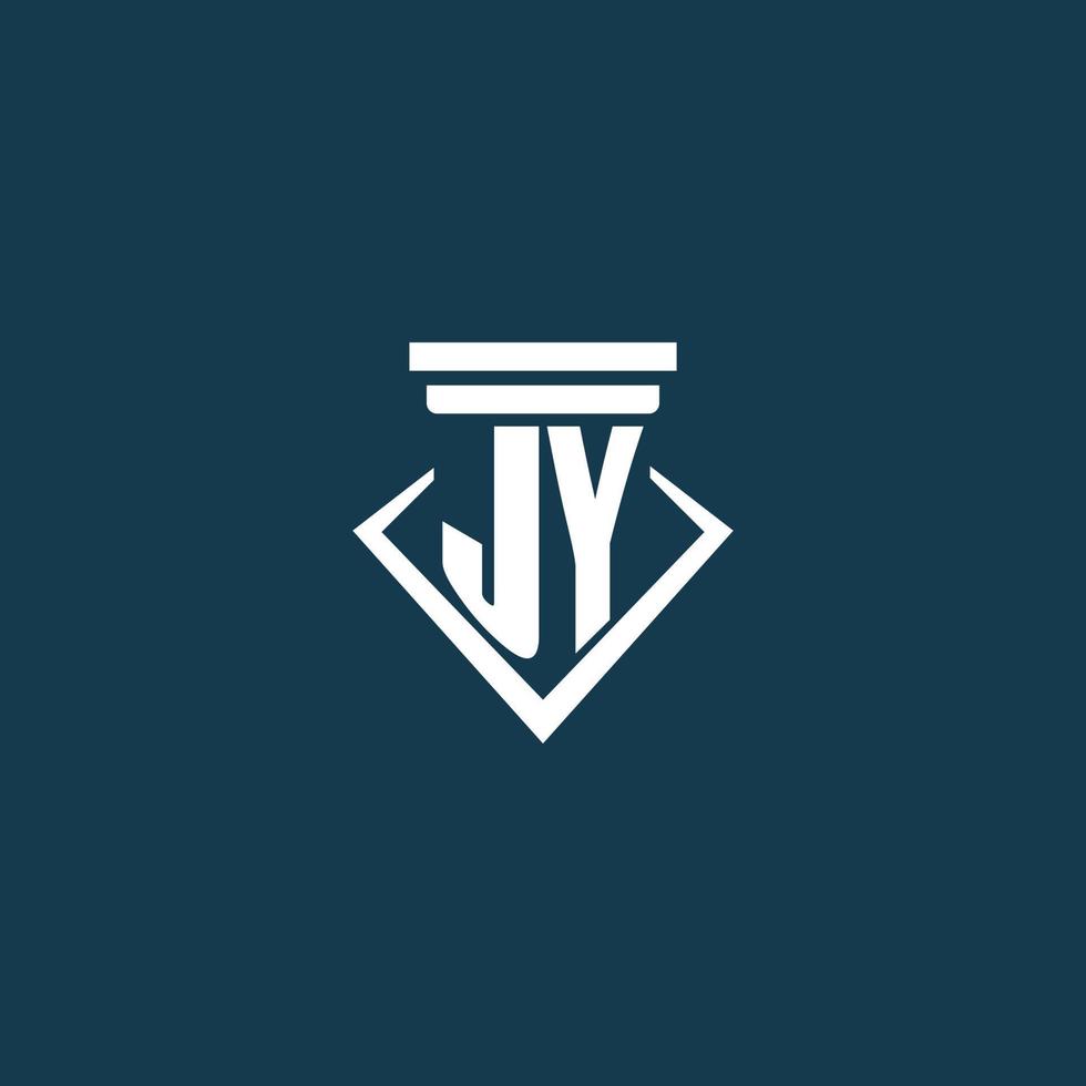 jy eerste monogram logo voor wet stevig, advocaat of pleiten voor met pijler icoon ontwerp vector