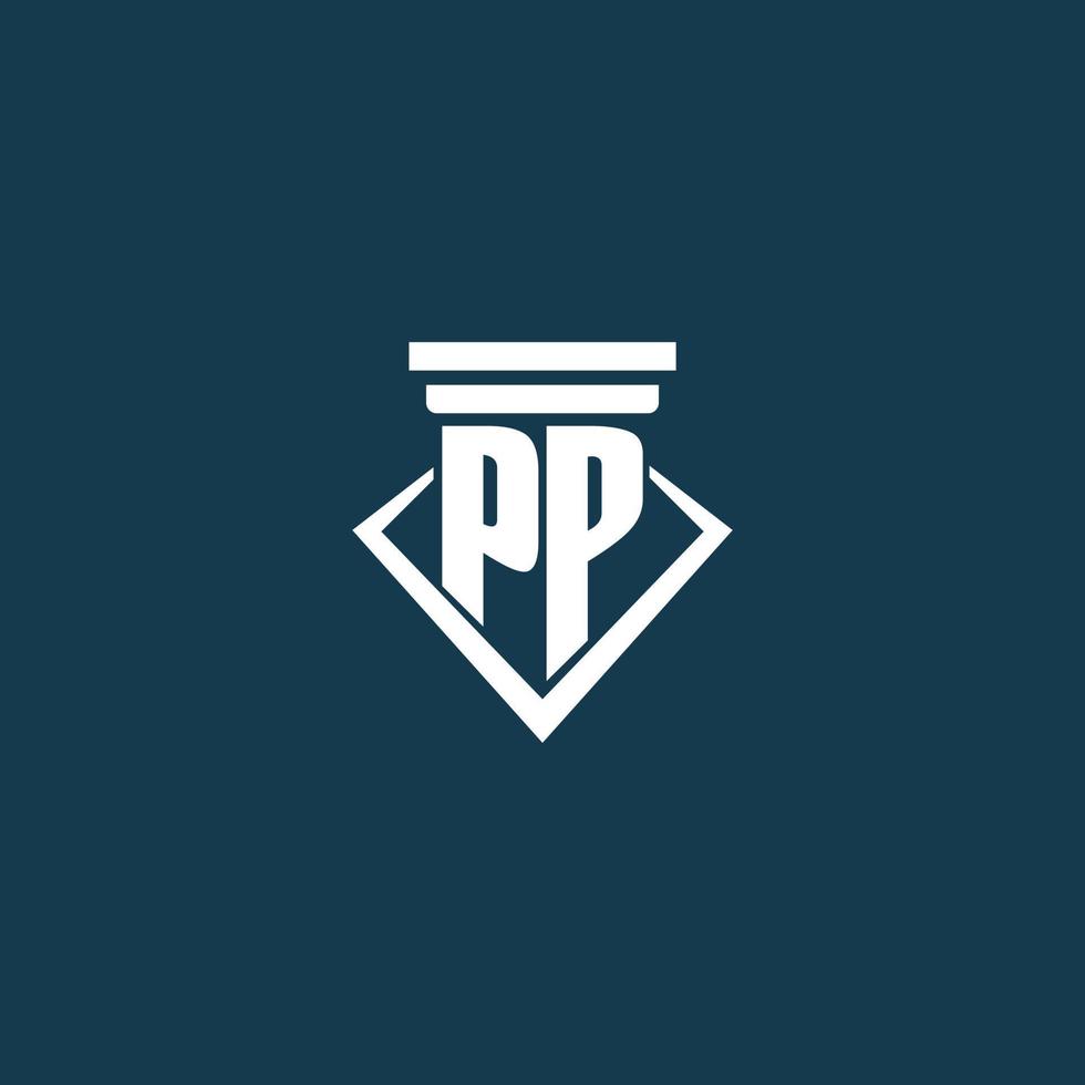 pp eerste monogram logo voor wet stevig, advocaat of pleiten voor met pijler icoon ontwerp vector