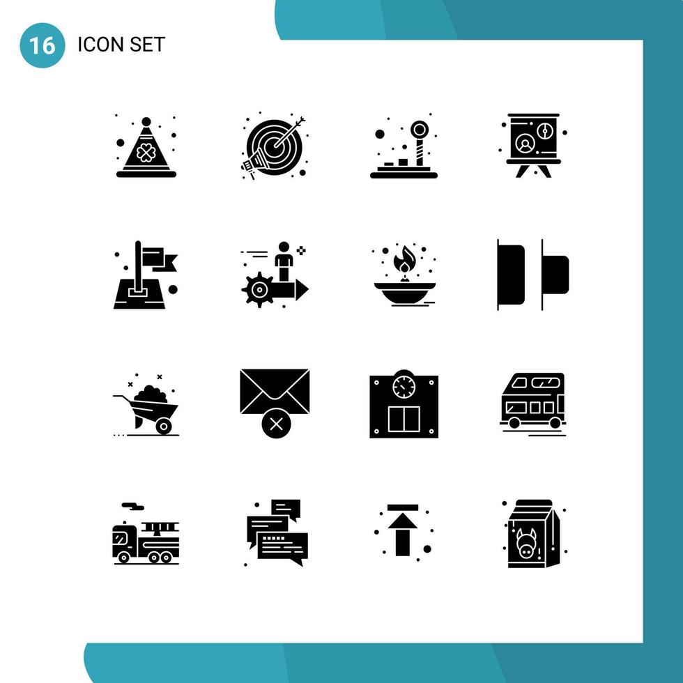 pictogram reeks van 16 gemakkelijk solide glyphs van plaats vlag controle presentatie schoolbord bewerkbare vector ontwerp elementen