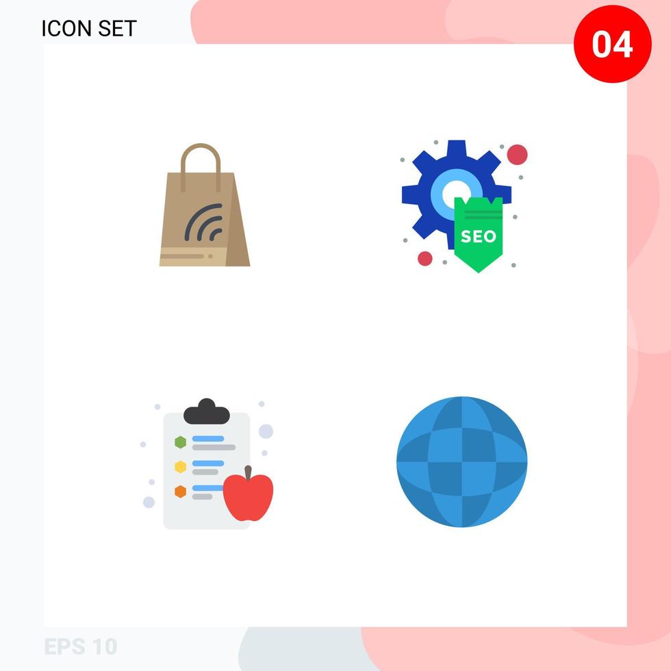 4 universeel vlak icoon tekens symbolen van zak eetpatroon boodschappen doen seo kaart bewerkbare vector ontwerp elementen