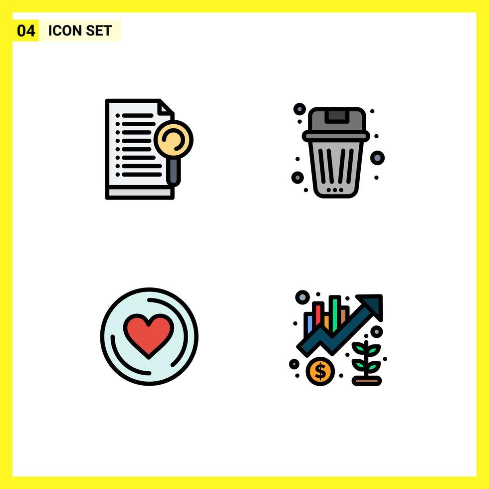 modern reeks van 4 gevulde lijn vlak kleuren pictogram van document hart server verwijderen liefde bewerkbare vector ontwerp elementen