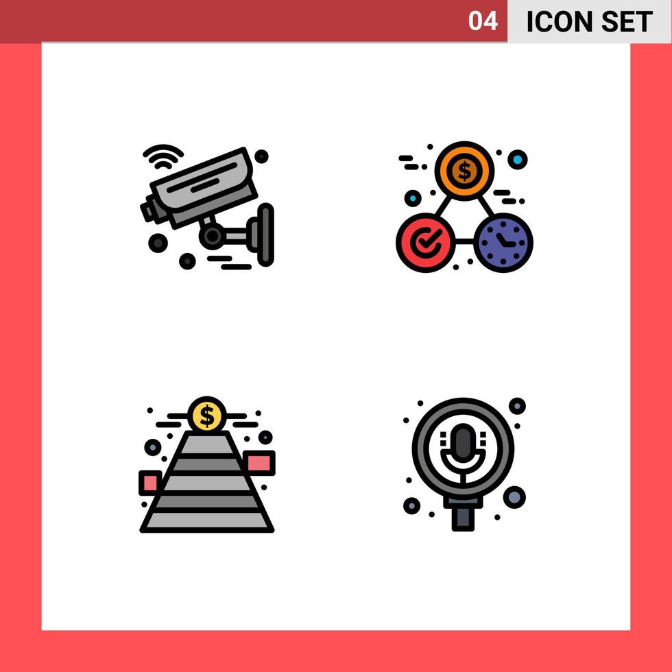 universeel icoon symbolen groep van 4 modern gevulde lijn vlak kleuren van camera financiën veiligheid geld doel bewerkbare vector ontwerp elementen