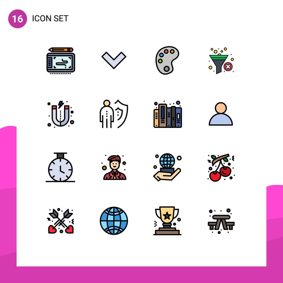 mobiel koppel vlak kleur gevulde lijn reeks van 16 pictogrammen van verzekering magneet onderwijs lood soort bewerkbare creatief vector ontwerp elementen