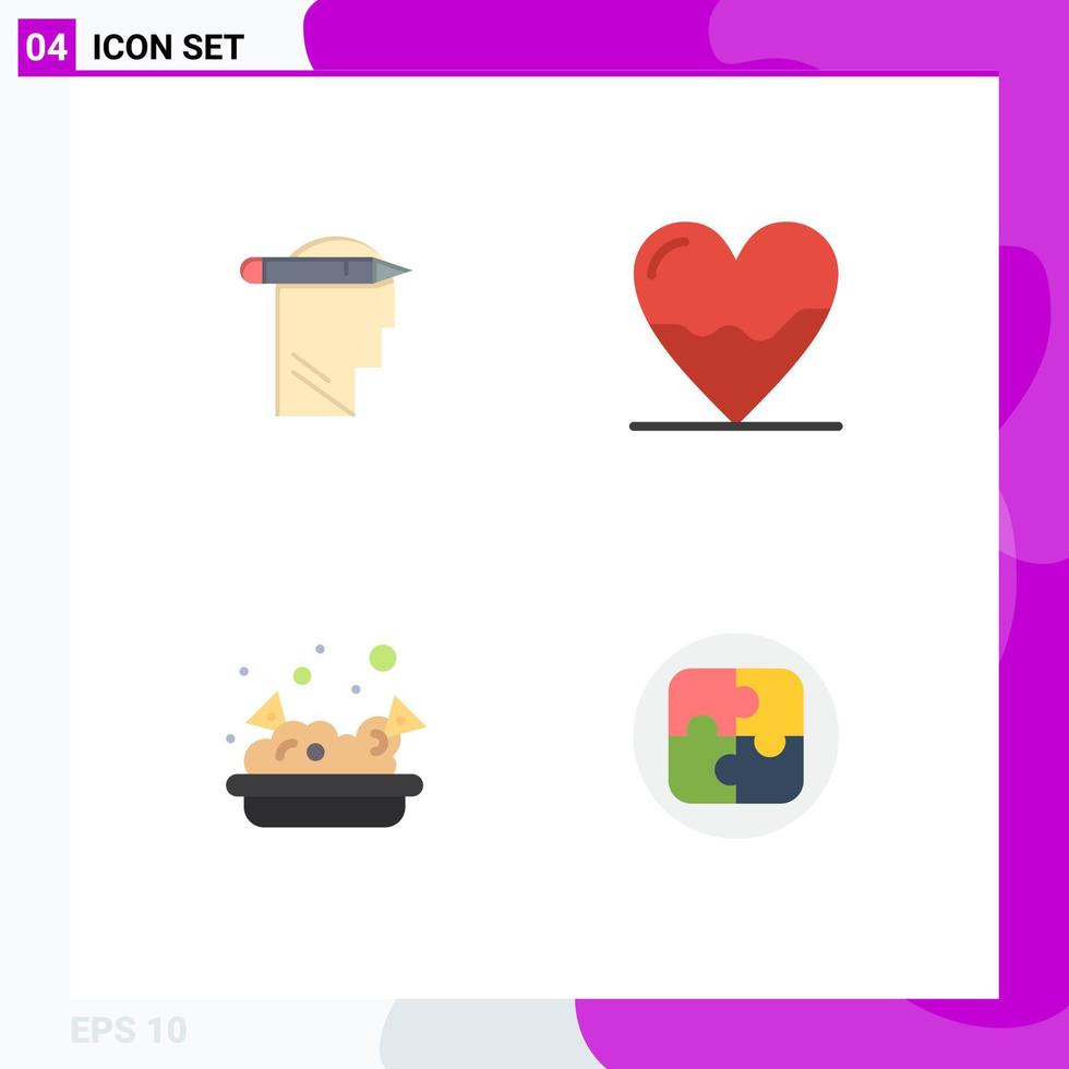 vlak icoon pak van 4 universeel symbolen van hoofd voedsel schrijven kardiogram nacho's bewerkbare vector ontwerp elementen