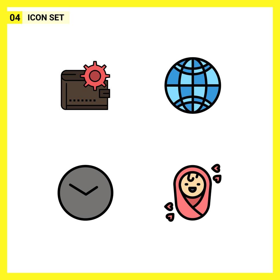 reeks van 4 modern ui pictogrammen symbolen tekens voor portemonnee wereld geld maken kijk maar bewerkbare vector ontwerp elementen