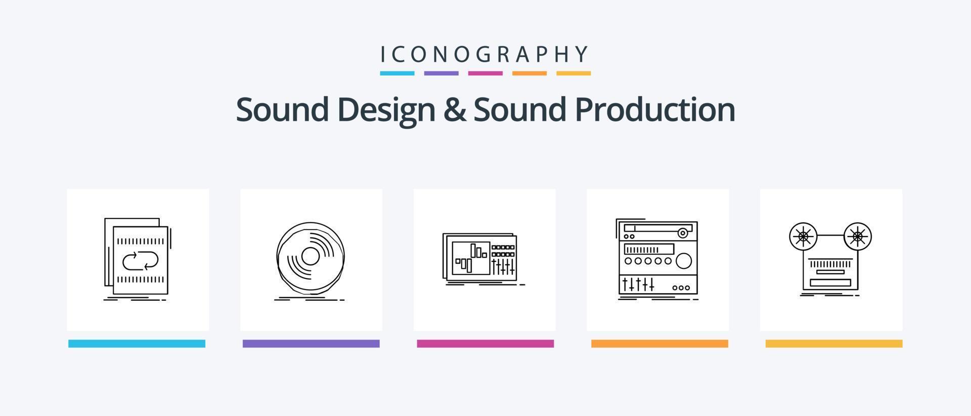 geluid ontwerp en geluid productie lijn 5 icoon pak inclusief module. geluid. muziek. dossier. dossier. creatief pictogrammen ontwerp vector