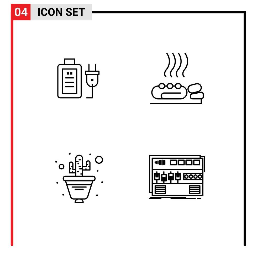 modern reeks van 4 gevulde lijn vlak kleuren pictogram van accu cactus onderwijs warmte fabriek bewerkbare vector ontwerp elementen