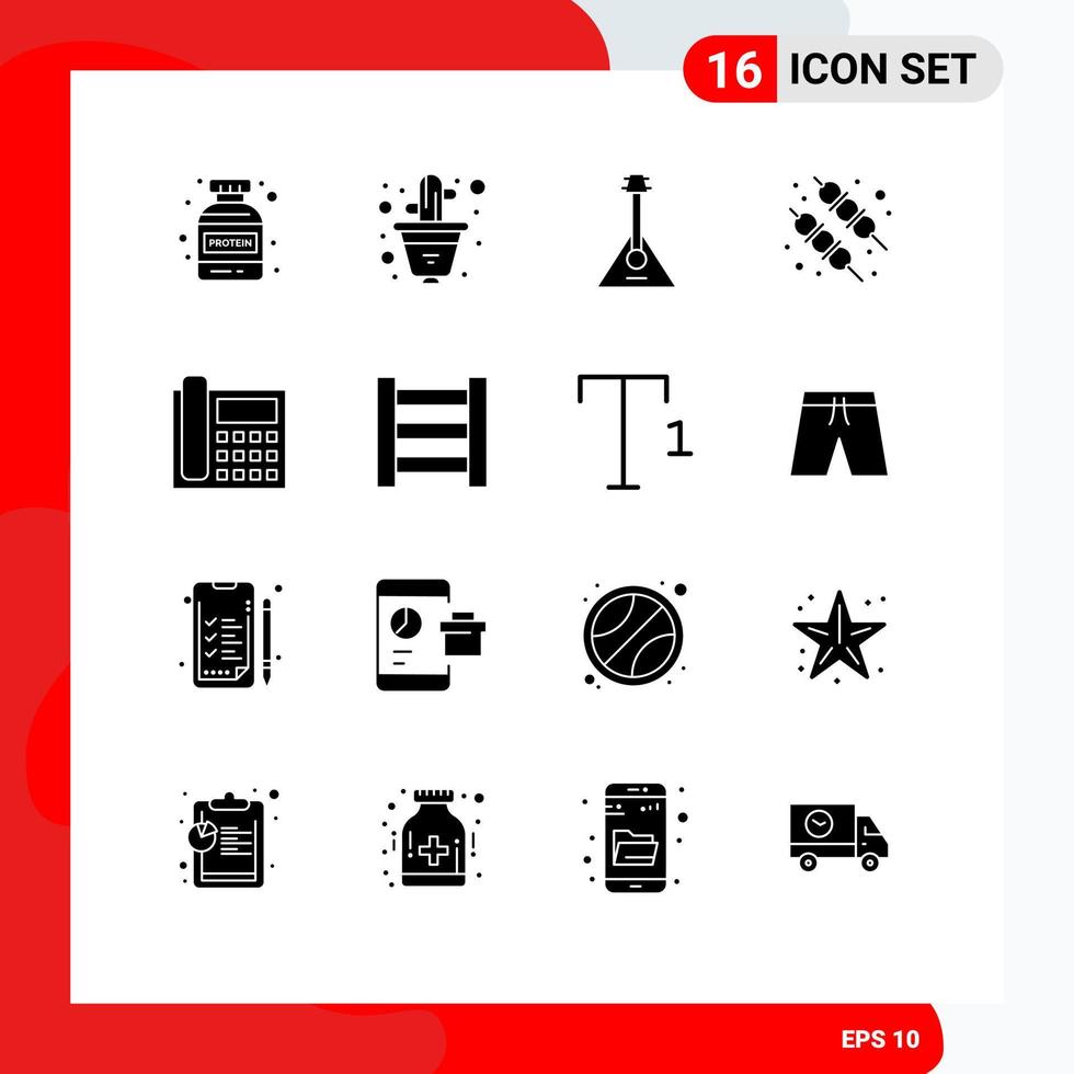 voorraad vector icoon pak van 16 lijn tekens en symbolen voor contact telefoontje balalaika voedsel barbecue bewerkbare vector ontwerp elementen