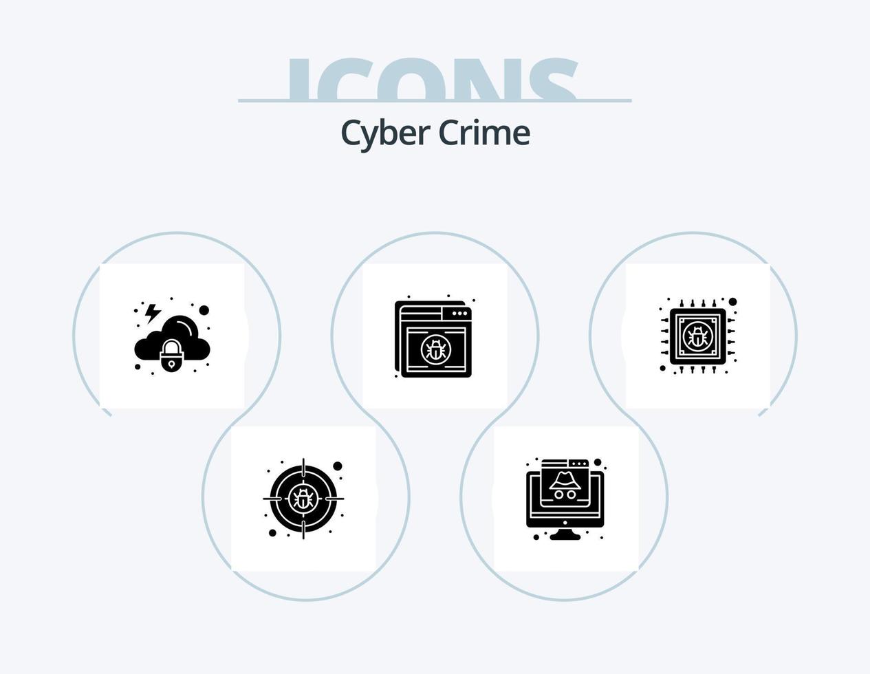cyber misdrijf glyph icoon pak 5 icoon ontwerp. web. bescherming. hacker. antivirusprogramma. bescherming vector