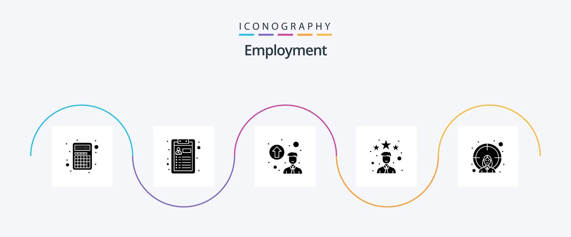 werk glyph 5 icoon pak inclusief doel. vrouw. professioneel groei. medewerker. beoordeling vector