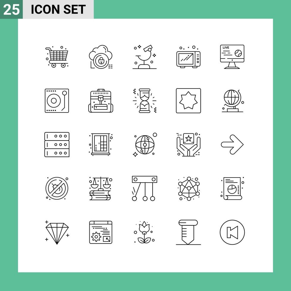 reeks van 25 modern ui pictogrammen symbolen tekens voor leven magnetronoven biologie keuken wetenschap bewerkbare vector ontwerp elementen