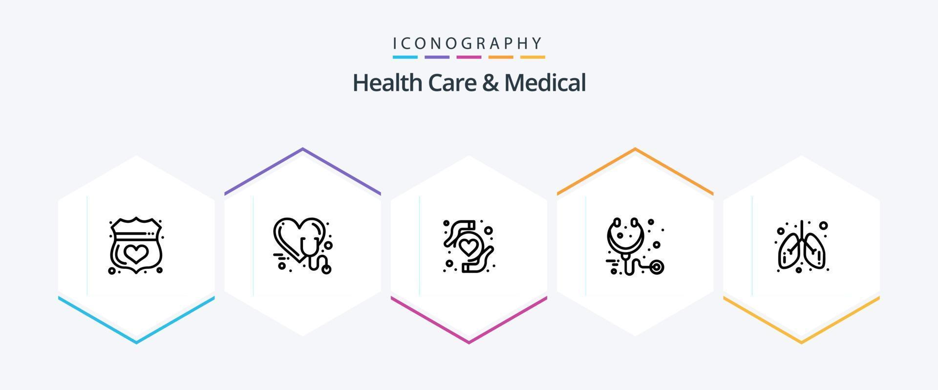 Gezondheid zorg en medisch 25 lijn icoon pak inclusief zorg. medisch. stethoscoop. Gezondheid. hart bescherming vector