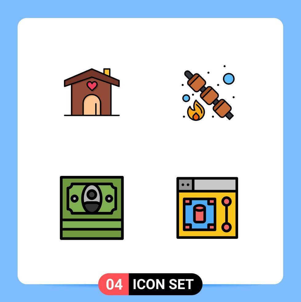 reeks van 4 modern ui pictogrammen symbolen tekens voor huis financiën bruiloft voedsel web bewerkbare vector ontwerp elementen
