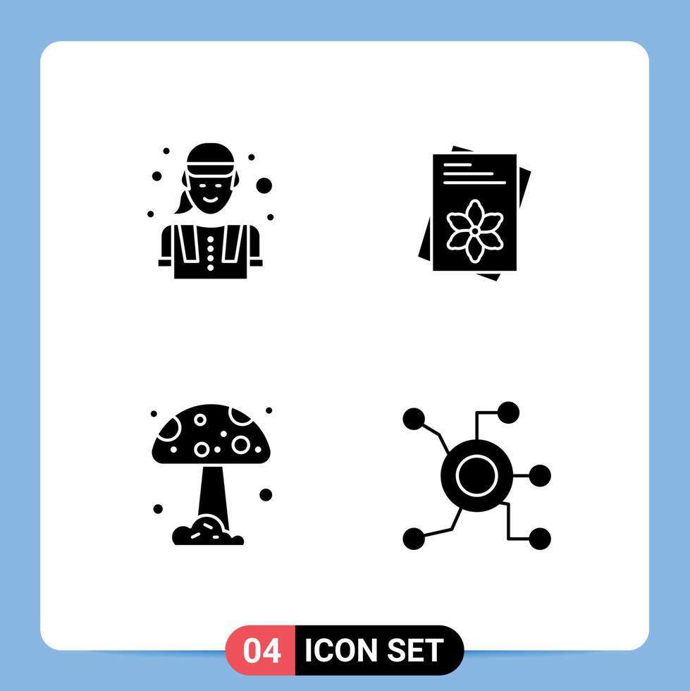voorraad vector icoon pak van 4 lijn tekens en symbolen voor bouw arbeider paddestoel arbeider bloem gegevens bewerkbare vector ontwerp elementen