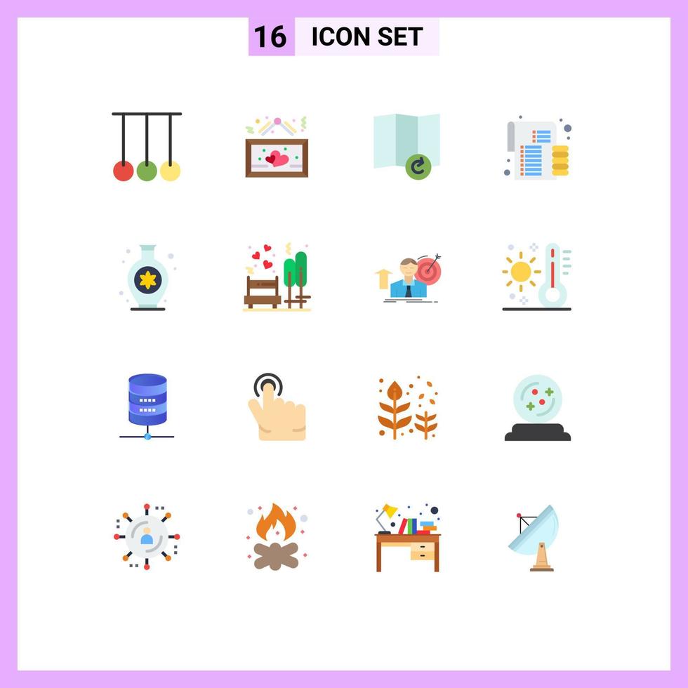 universeel icoon symbolen groep van 16 modern vlak kleuren van hobby vaas romantisch geld munten bewerkbare pak van creatief vector ontwerp elementen