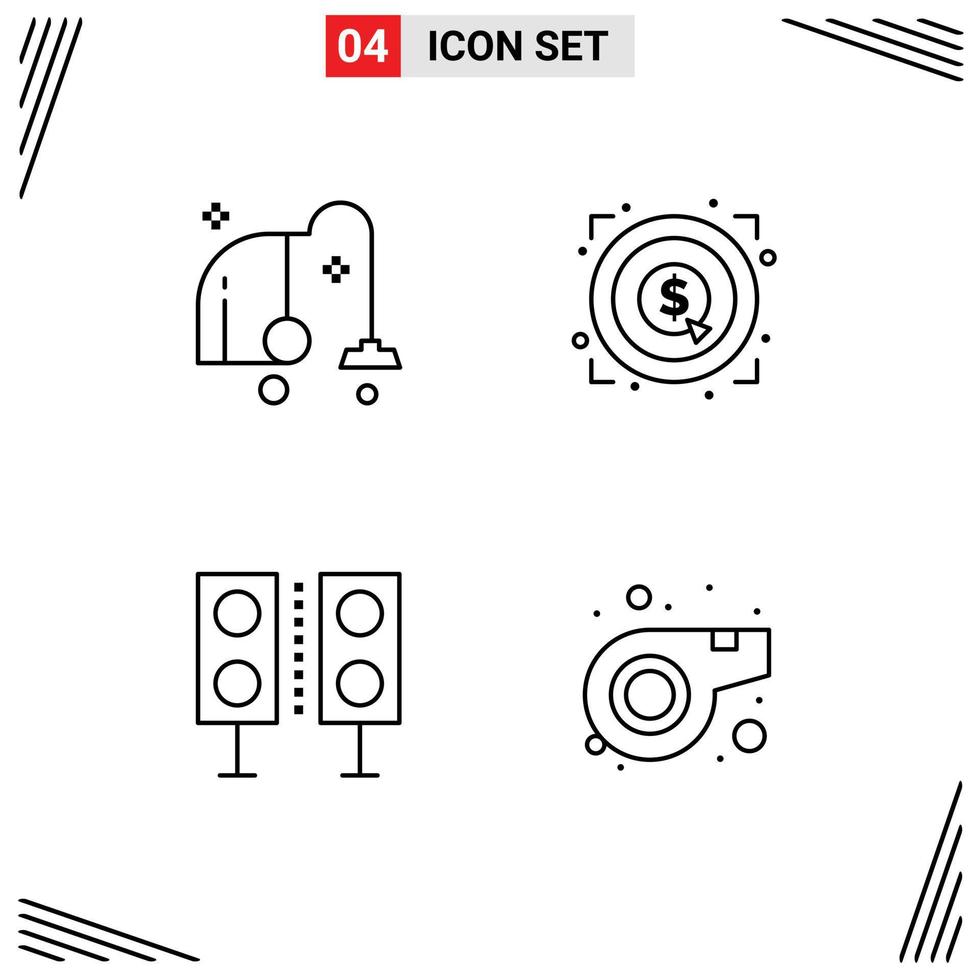 groep van 4 gevulde lijn vlak kleuren tekens en symbolen voor schoonmaak elektronica vacuüm geld spreker bewerkbare vector ontwerp elementen