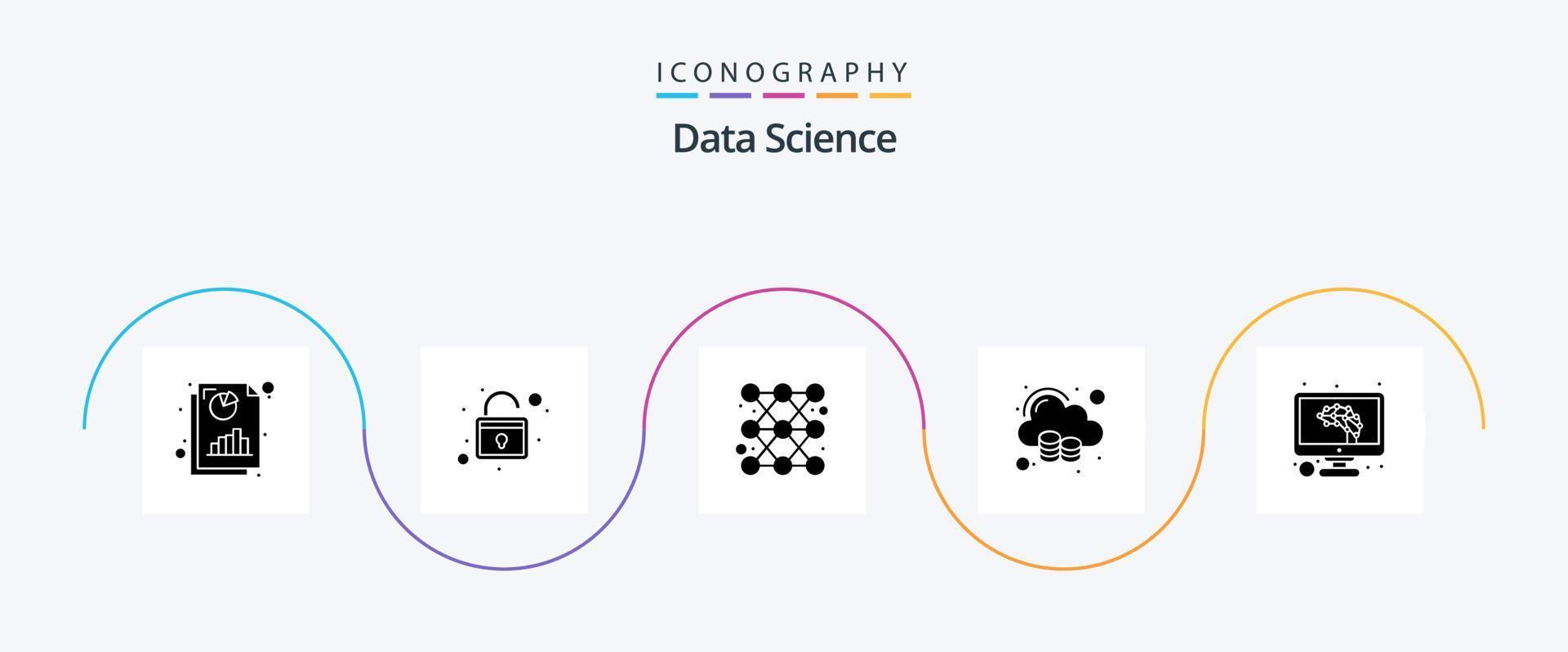 gegevens wetenschap glyph 5 icoon pak inclusief ai. groot gegevens. grafiek. opslag. wolk vector