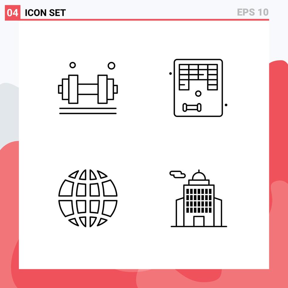 lijn pak van 4 universeel symbolen van domoor aarde Sportschool pret wereldbol bewerkbare vector ontwerp elementen