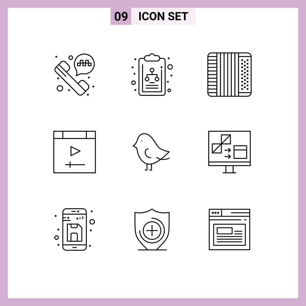 9 thematisch vector contouren en bewerkbare symbolen van app Pasen instrument vogel bladzijde bewerkbare vector ontwerp elementen