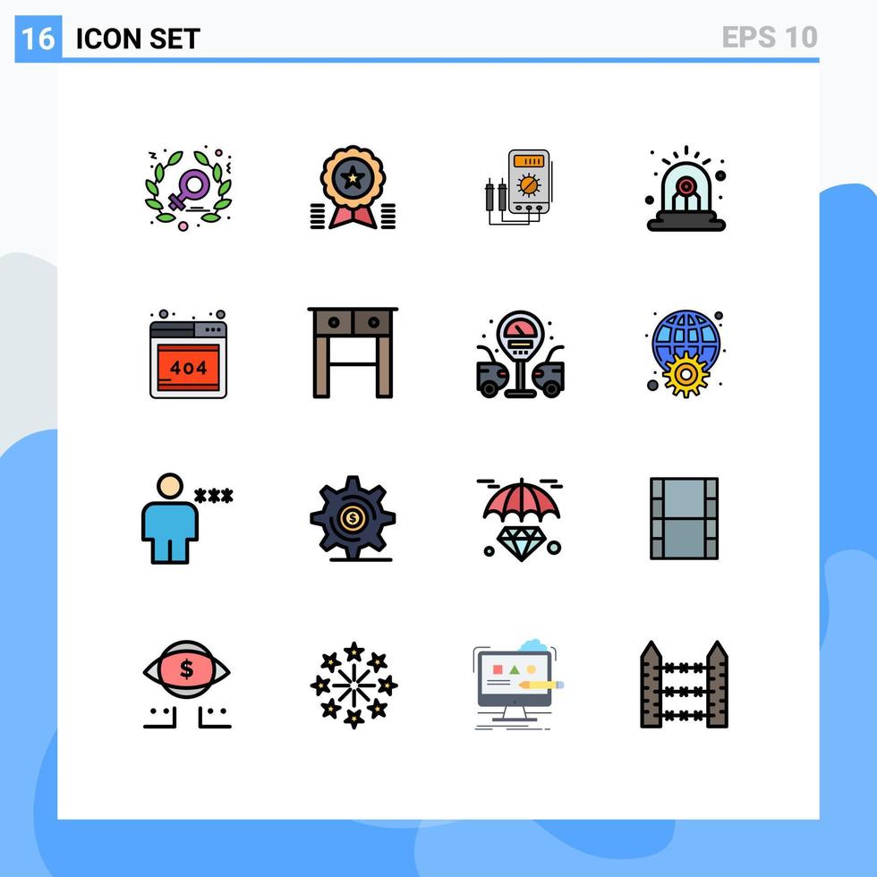16 universeel vlak kleur gevulde lijn tekens symbolen van browser Gevaar voltmeter alarm tester bewerkbare creatief vector ontwerp elementen