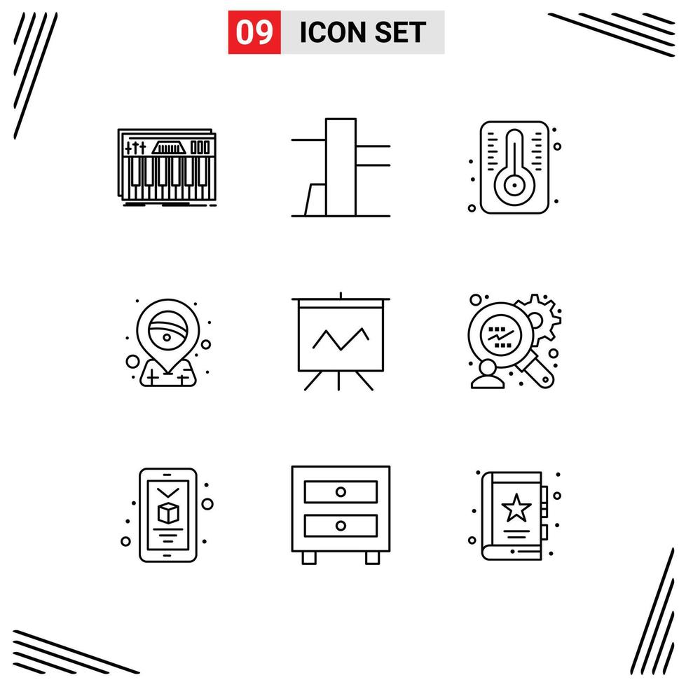 9 thematisch vector contouren en bewerkbare symbolen van financiën analyse presentatie thermometer diagram tijdelijke aanduiding bewerkbare vector ontwerp elementen