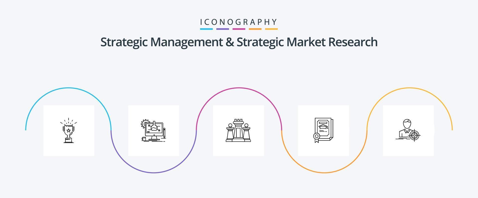 strategisch beheer en strategisch markt Onderzoek lijn 5 icoon pak inclusief Mens. certificaat. schaken. prestatie. technologie vector