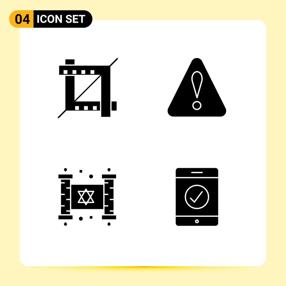 4 solide glyph concept voor websites mobiel en apps Bijsnijden religie alarm Chanoeka mobiel bewerkbare vector ontwerp elementen