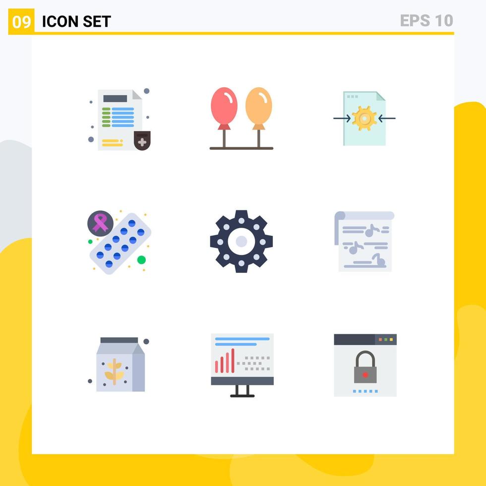 9 universeel vlak kleuren reeks voor web en mobiel toepassingen multimedia versnellingen uitrusting mechanisch geneeskunde bewerkbare vector ontwerp elementen