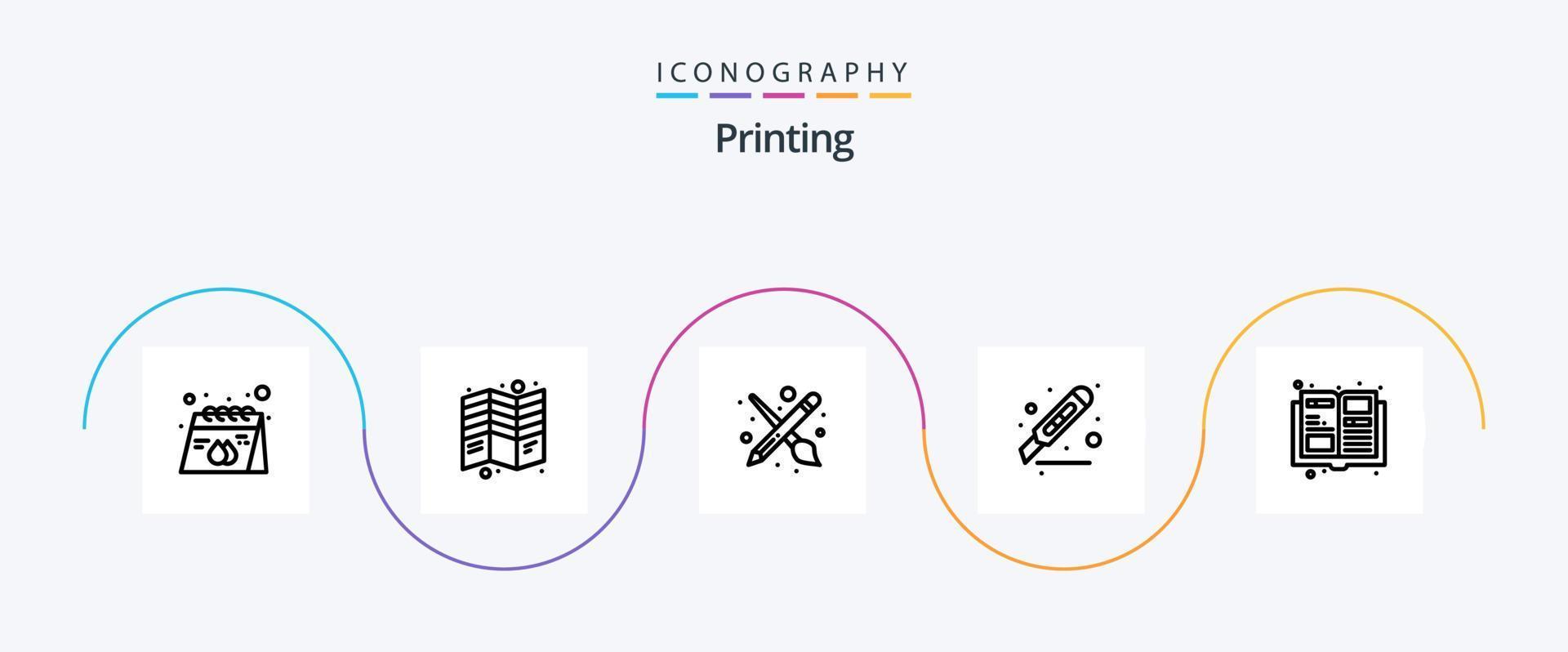 het drukken lijn 5 icoon pak inclusief kantoor. snijder. afdrukken. snee. gereedschap vector