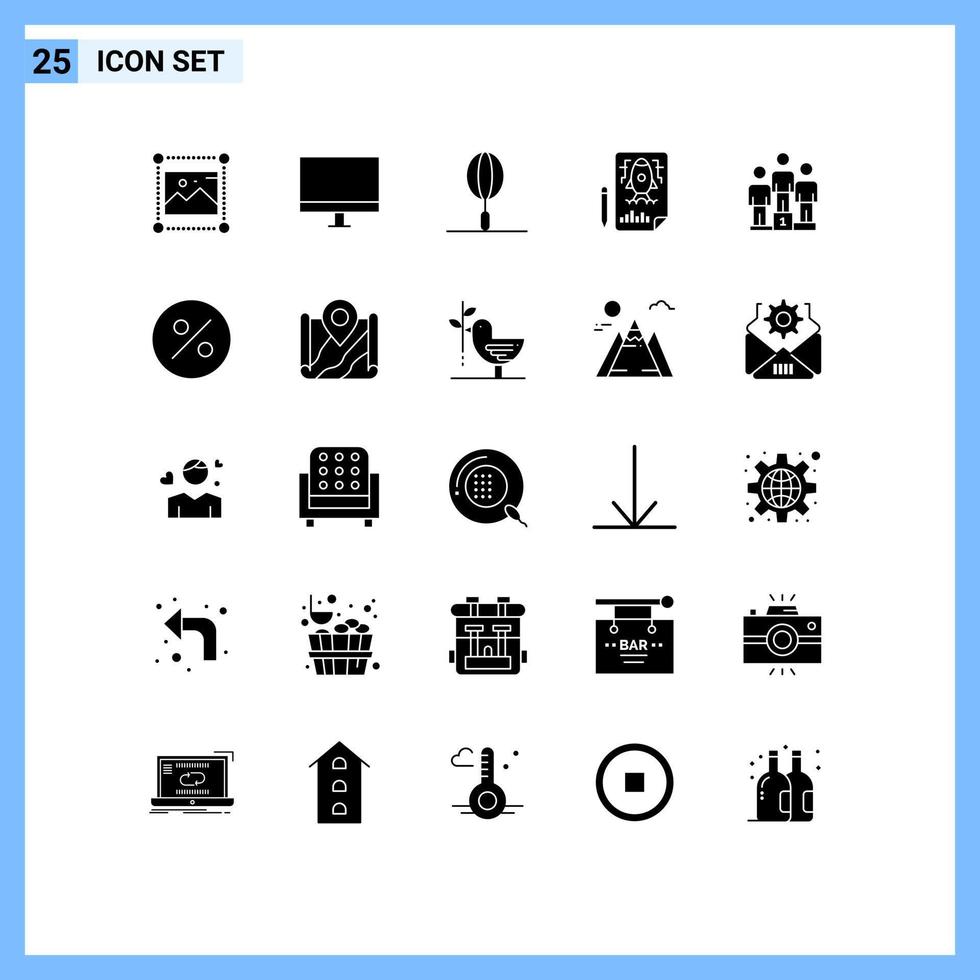 modern reeks van 25 solide glyphs pictogram van het dossier potlood hardware bladzijde voedsel bewerkbare vector ontwerp elementen